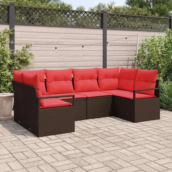 Ensemble de Canapés avec coussin 6 pcs Marron Poly Rattan