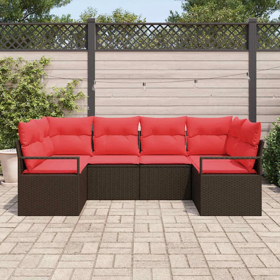 Ensemble de Canapés avec coussin 6 pcs Marron Poly Rattan - 3