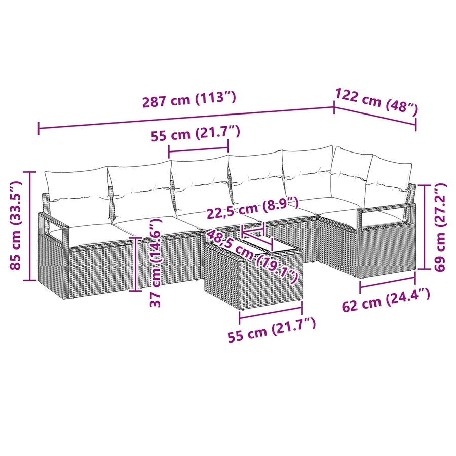 Ensemble de Canapés 7 pcs Marron polyrotin - 9
