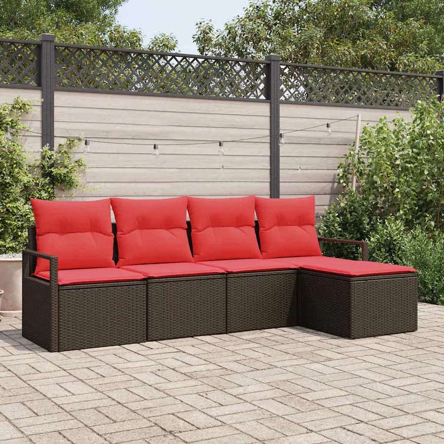 Ensemble de Canapés avec coussin 5 pcs Marron polyrotin