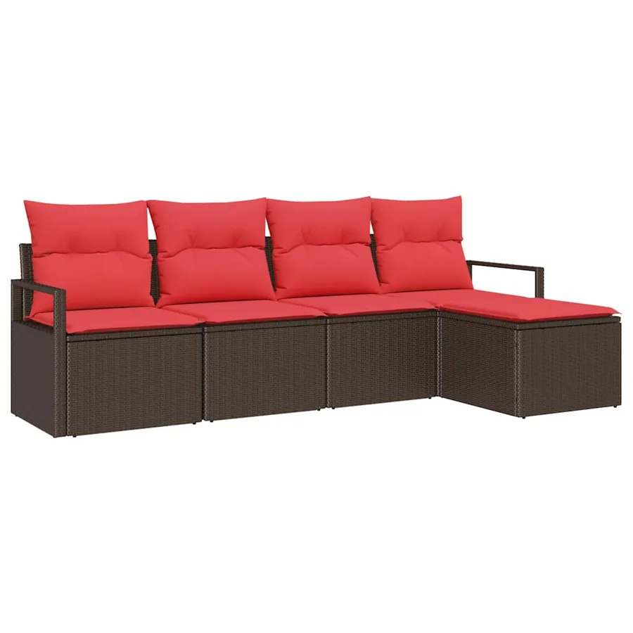 Ensemble de Canapés avec coussin 5 pcs Marron polyrotin - 2