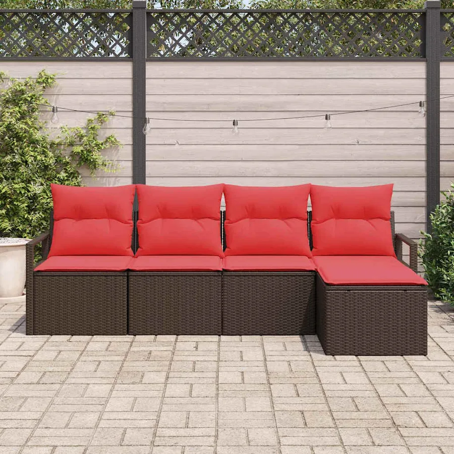 Ensemble de Canapés avec coussin 5 pcs Marron polyrotin - 3