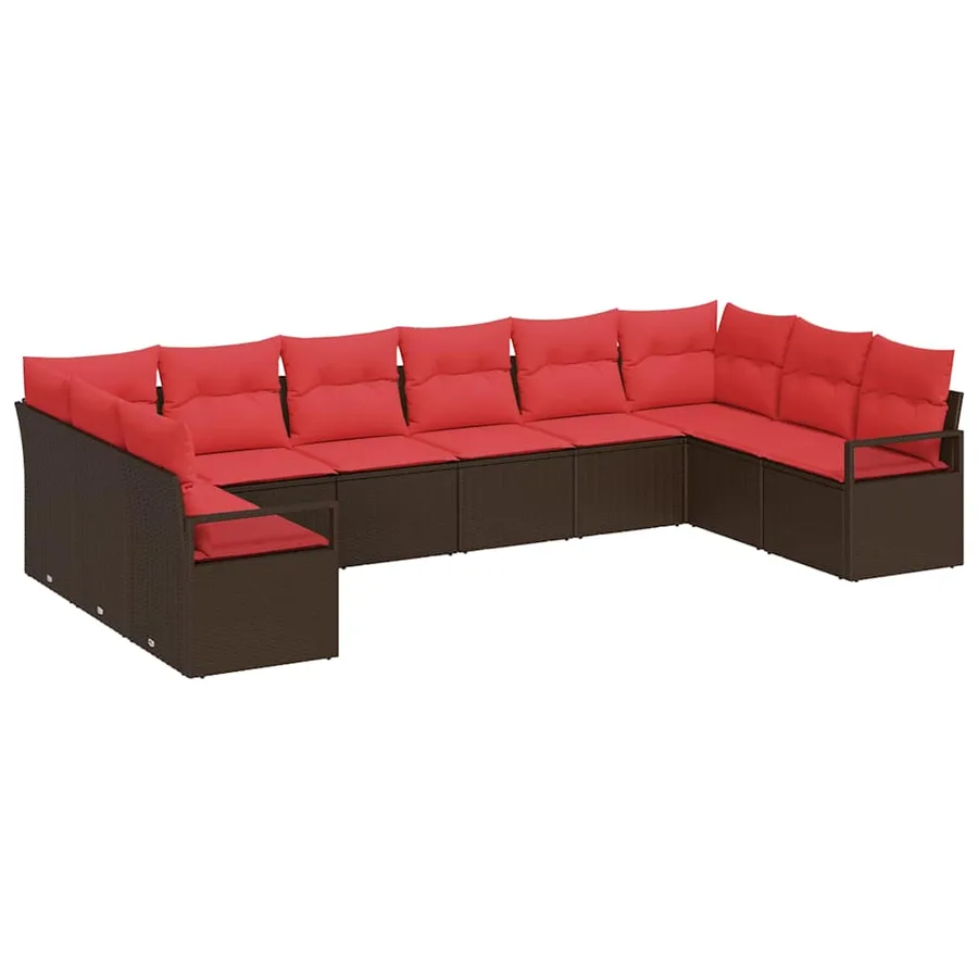 Ensemble de Canapés avec coussin 10 pcs Marron polyrotin - 2