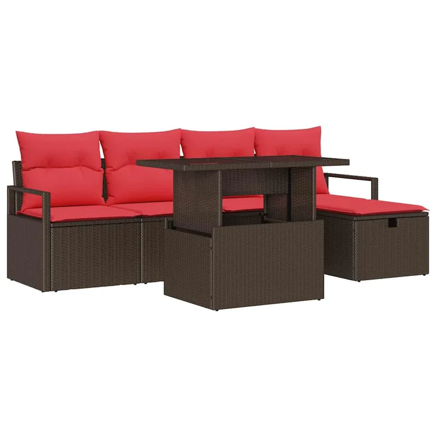 Ensemble de canapé de jardin 6 pcs Marron Poly rotin - 2