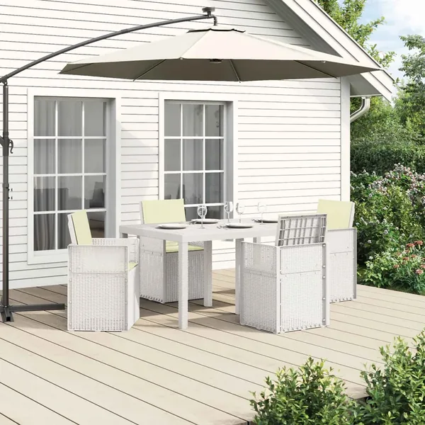 Ensemble de salle à manger pour jardin 5 pcs Blanc et crème PP