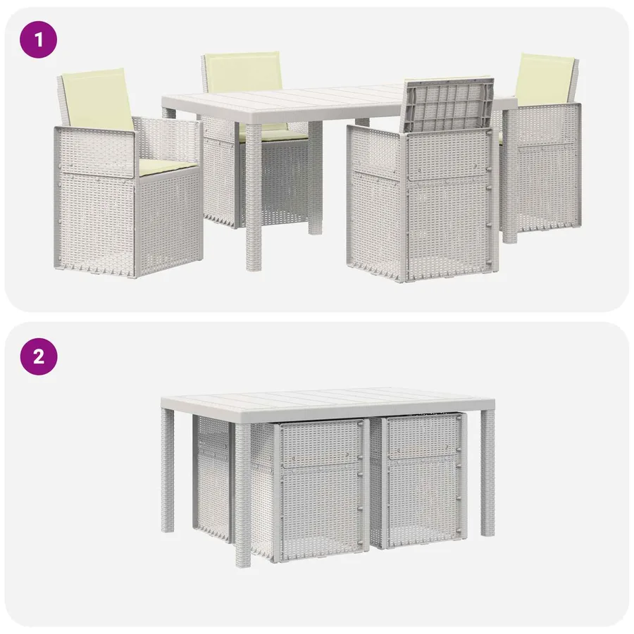 Ensemble de salle à manger pour jardin 5 pcs Blanc et crème PP - 10