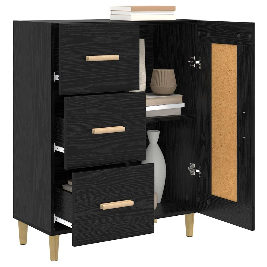 Buffet Chêne noir 69,5 x 34 x 90 cm Bois d'ingénierie - 2