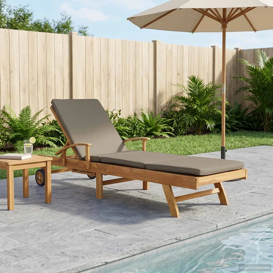 Chaise longue avec coussin 100% Polyester Teck Solide