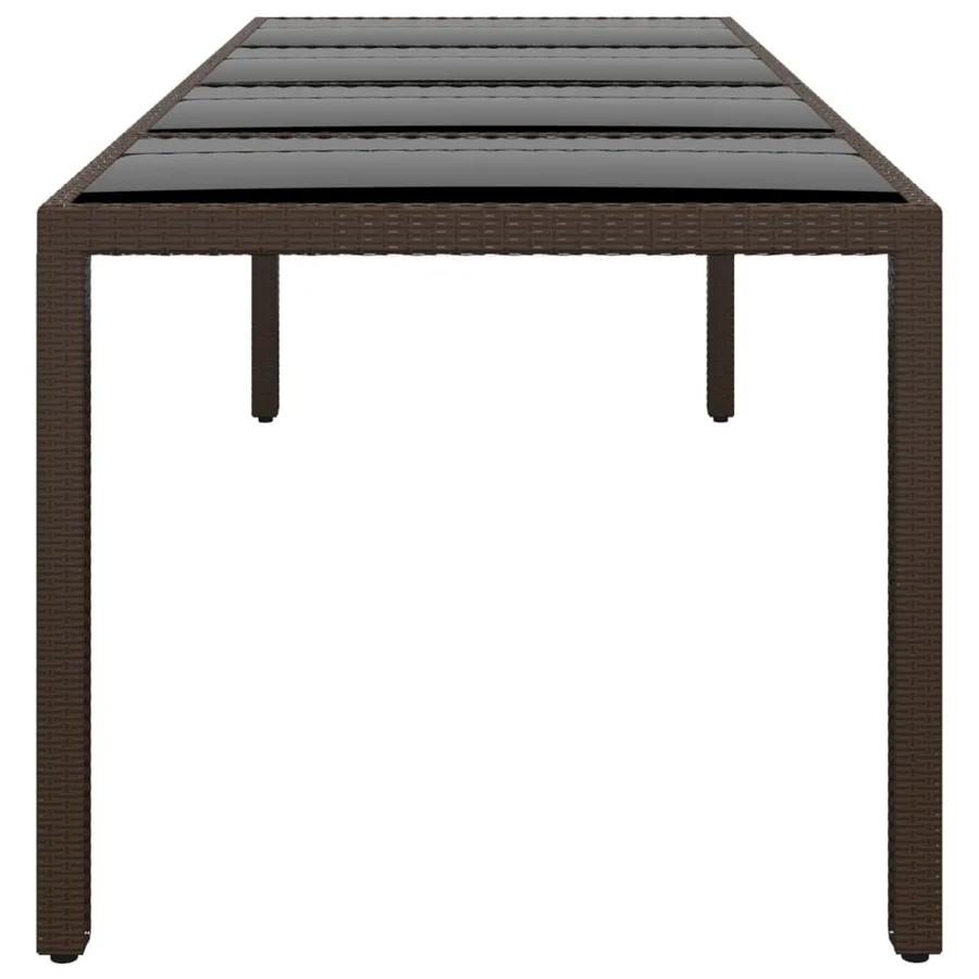 Table de jardin avec dessus en verre marron résine tressée - 3