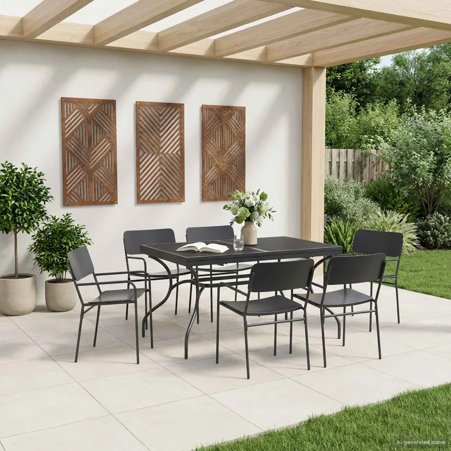 Ensemble de salle à manger pour jardin 7 pcs Anthracite Acier