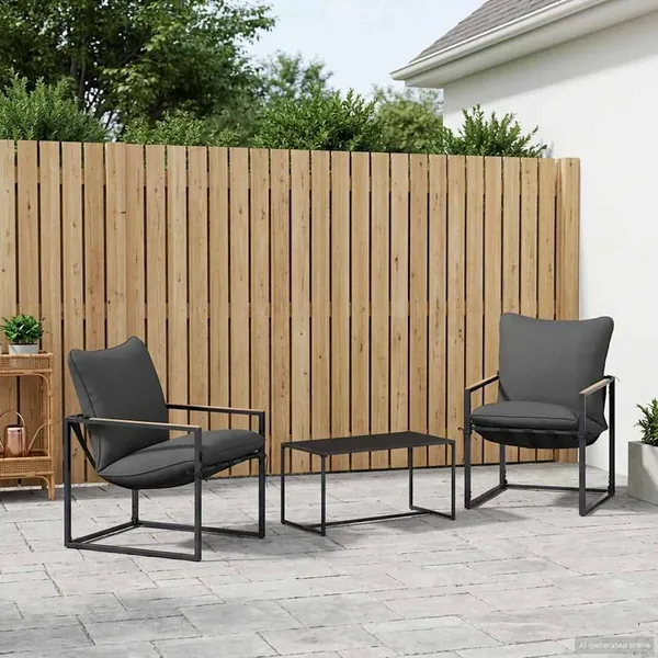 Ensemble de canapé de jardin 3 pcs Noir et anthracite Acier