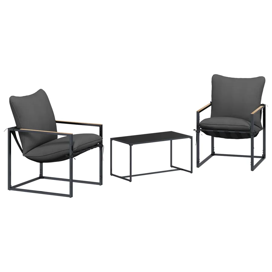 Ensemble de canapé de jardin 3 pcs Noir et anthracite Acier - 2