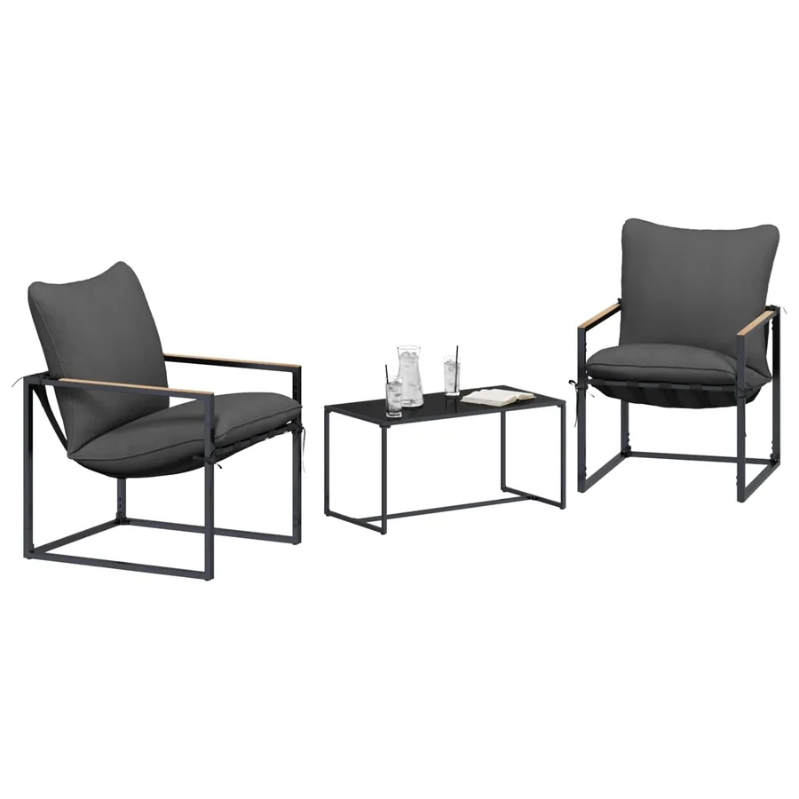Ensemble de canapé de jardin 3 pcs Noir et anthracite Acier - 3