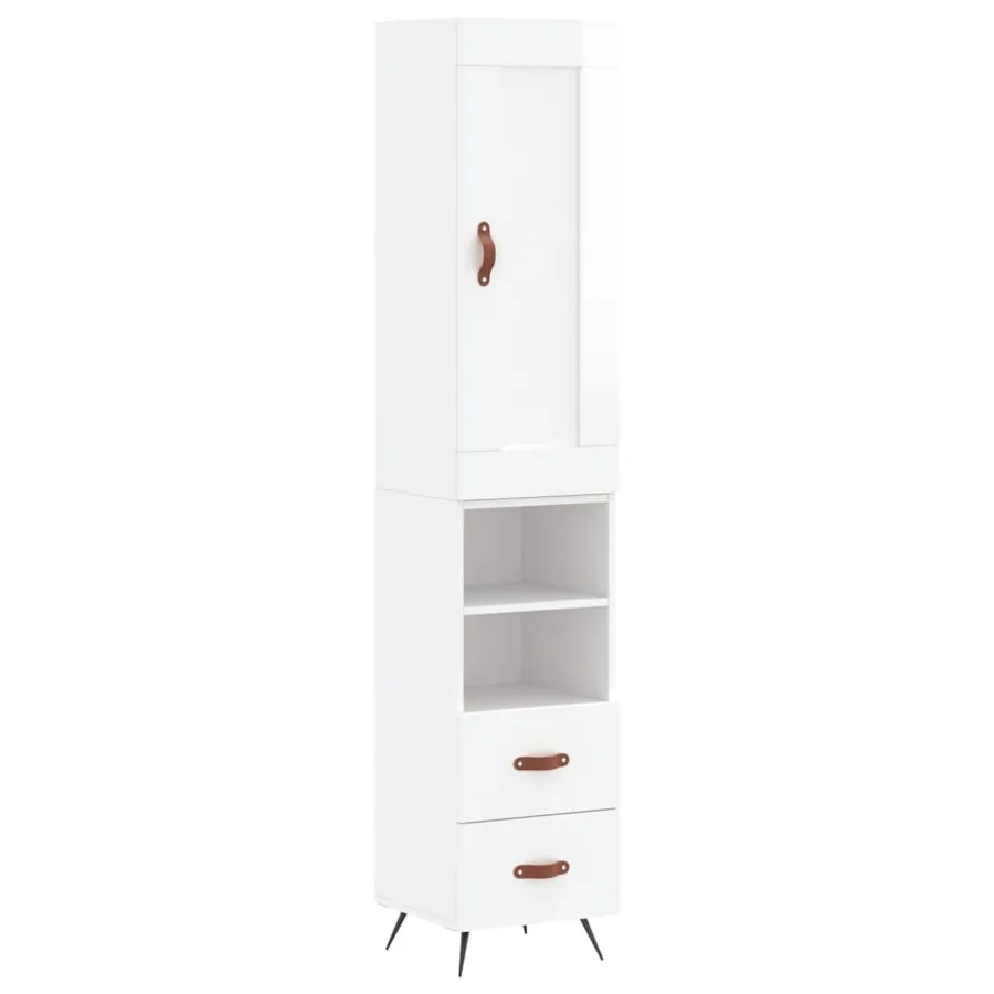Buffet haut Blanc brillant 34,5x34x180 cm Bois d'ingénierie - 2