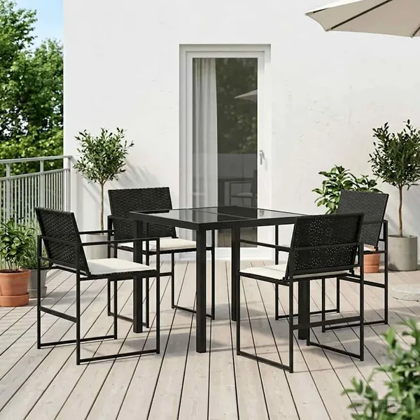 Ensemble de salle à manger pour jardin 5 pcs Noir et Crème