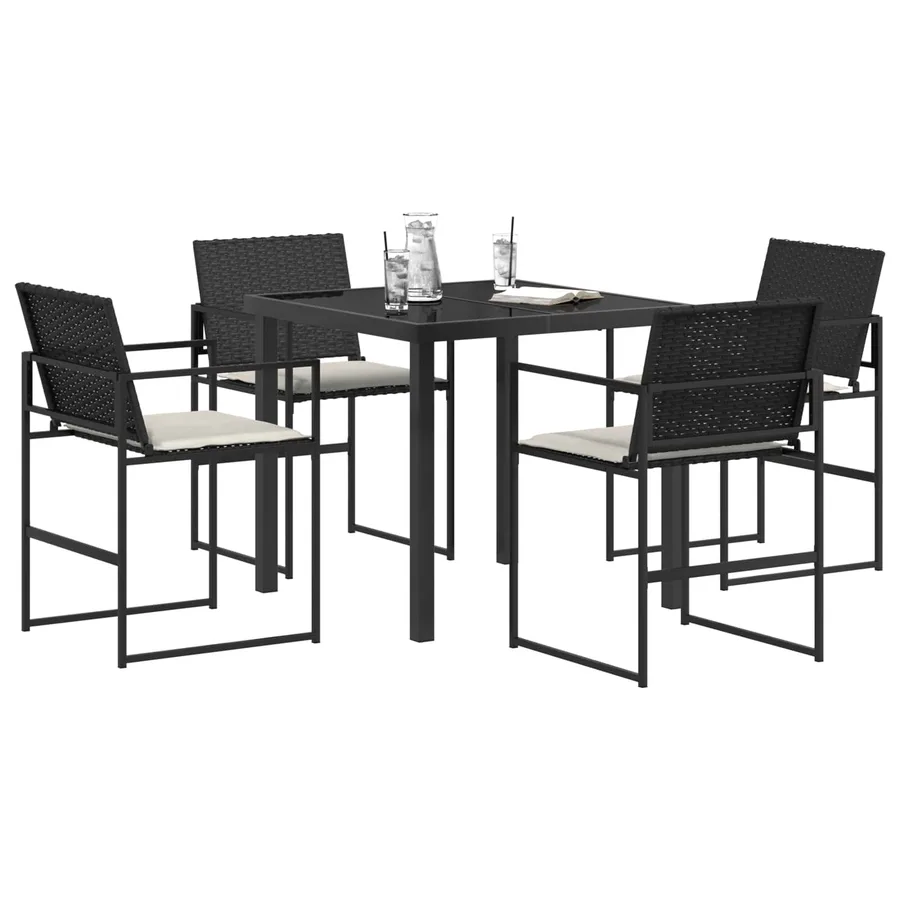 Ensemble de salle à manger pour jardin 5 pcs Noir et Crème - 3