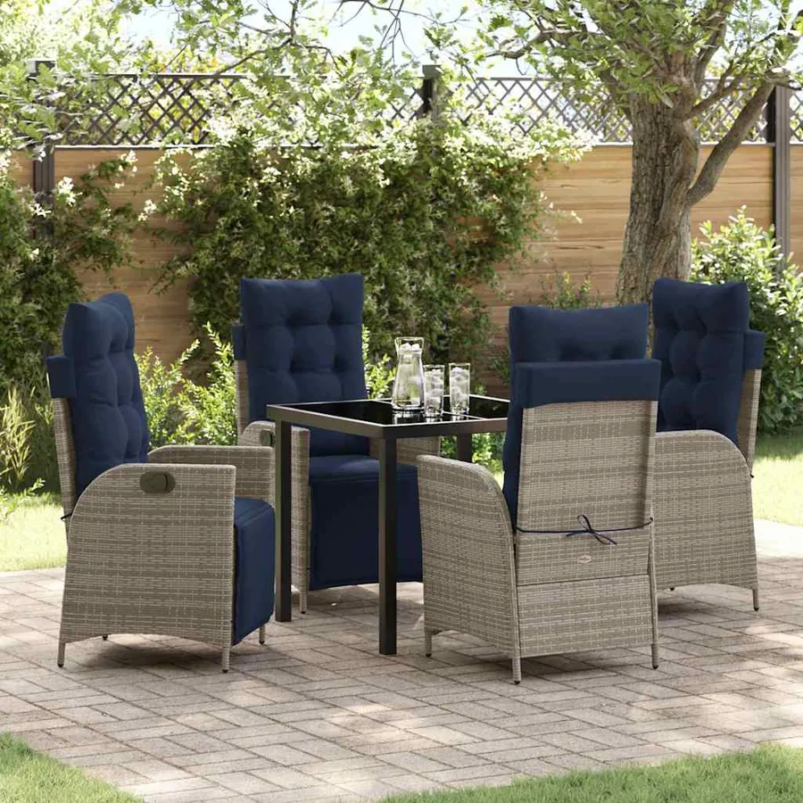 Ensemble de salle à manger pour jardin 5 pcs Gris et Noir Rotin