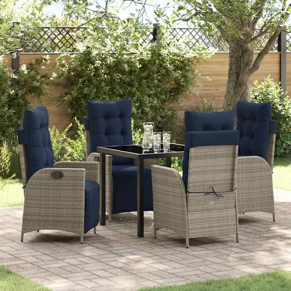 Ensemble de salle à manger pour jardin 5 pcs Gris et Noir Rotin
