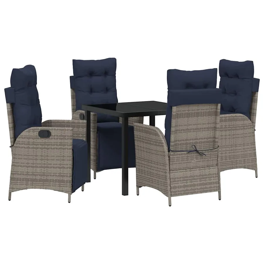 Ensemble de salle à manger pour jardin 5 pcs Gris et Noir Rotin - 2