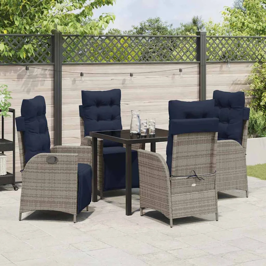 Ensemble de salle à manger pour jardin 5 pcs Gris et Noir Rotin - 4