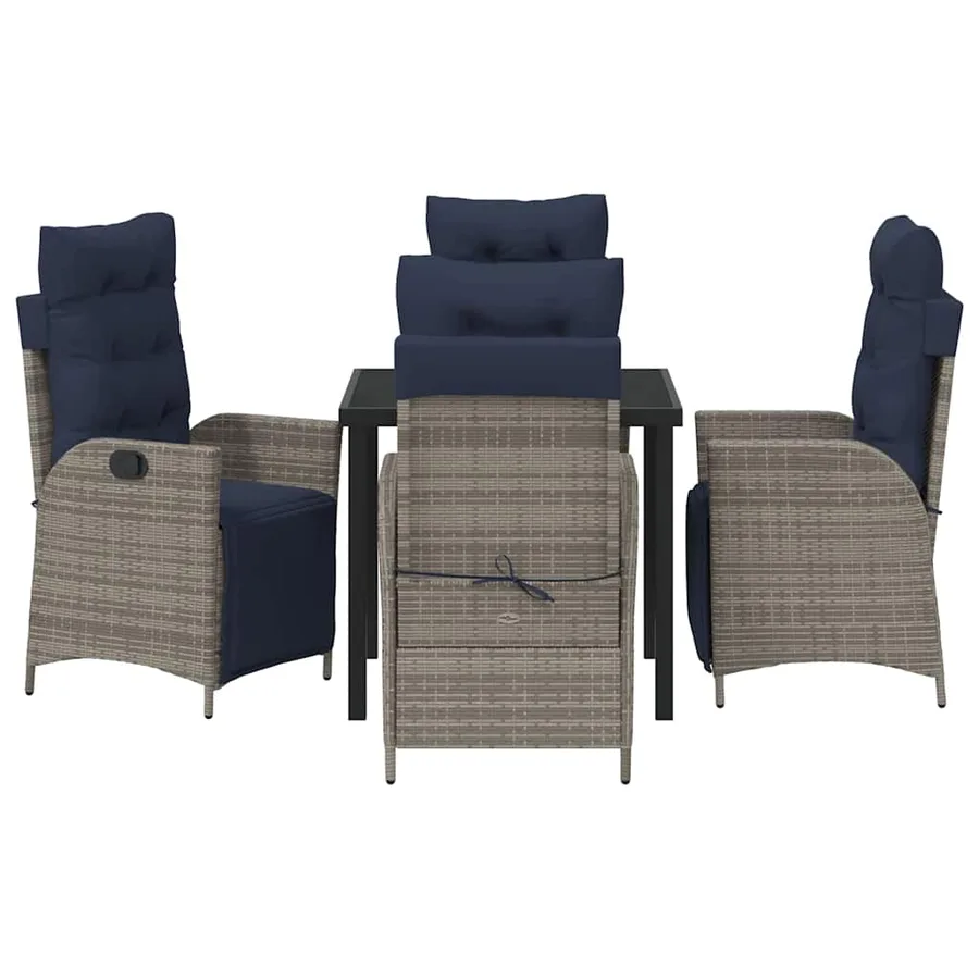 Ensemble de salle à manger pour jardin 5 pcs Gris et Noir Rotin - 7