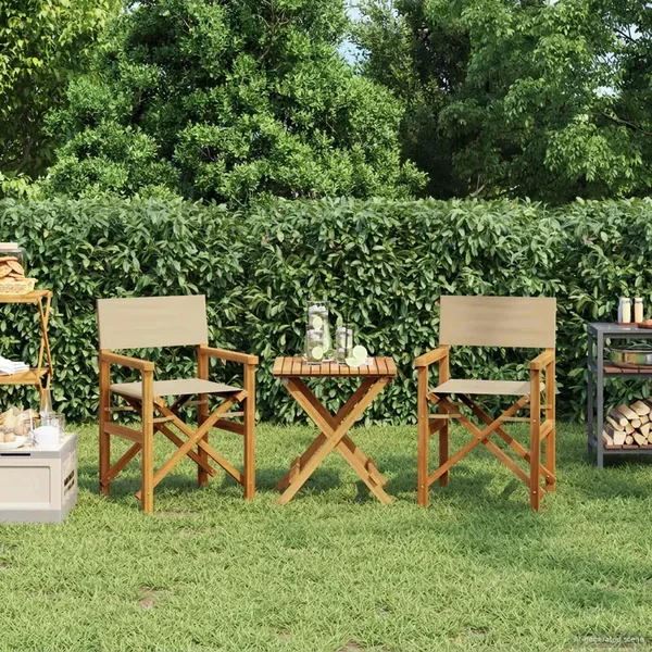 Chaise de directeur Marron et beige Bois de teck massif