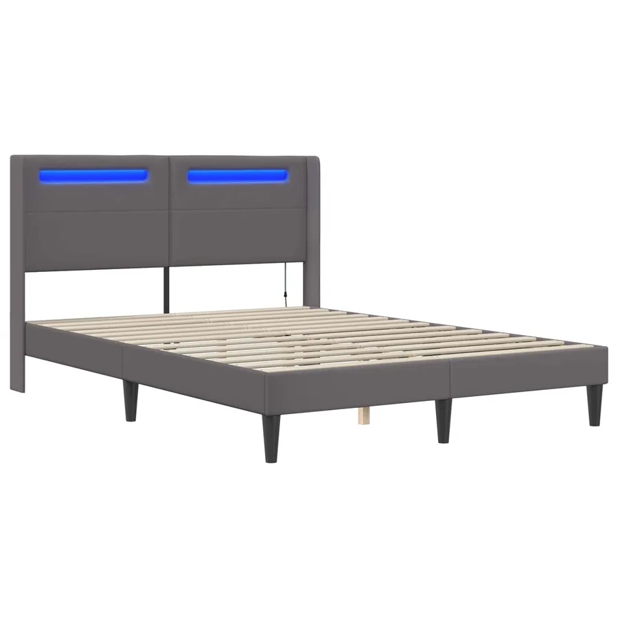 Cadre de lit avec bandes LED Gris 120 x 200 cm Simili cuir - 5