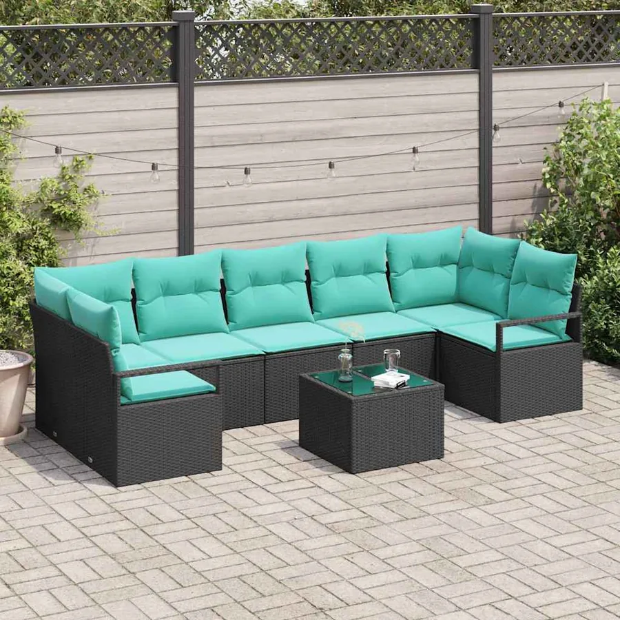 Ensemble de Canapés 8 pcs Noir et turquoise polyrotin