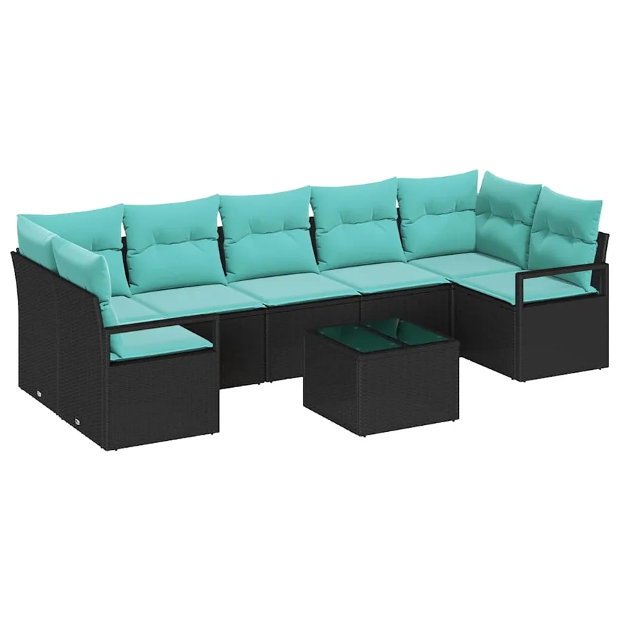 Ensemble de Canapés 8 pcs Noir et turquoise polyrotin - 2