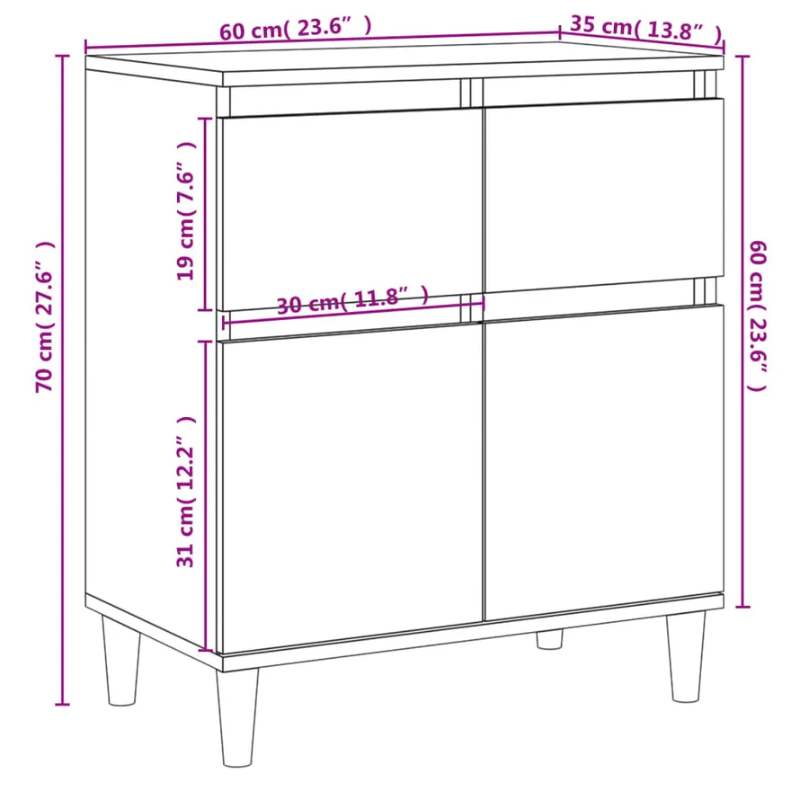 Buffet Blanc 60x35x70 cm Bois d'ingénierie - 10