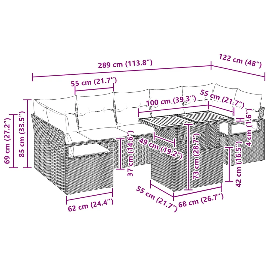 Ensemble de canapé de jardin 8 pc 7-Nombre de places - 11