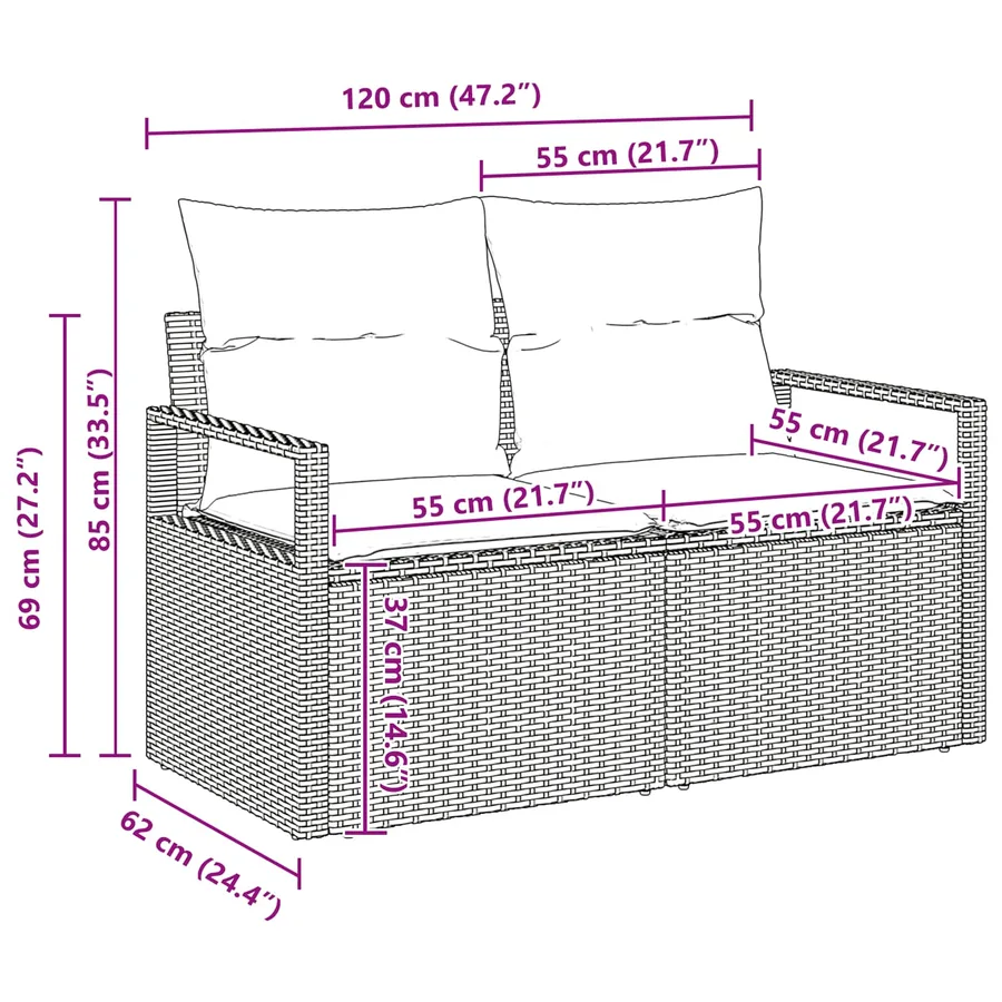 Ensemble de canapé de jardin 11 pcs Noir et bleu polyrotin - 14