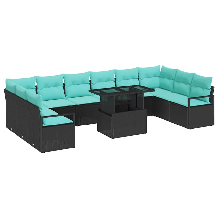 Ensemble de canapé de jardin 11 pcs Noir et bleu polyrotin - 2