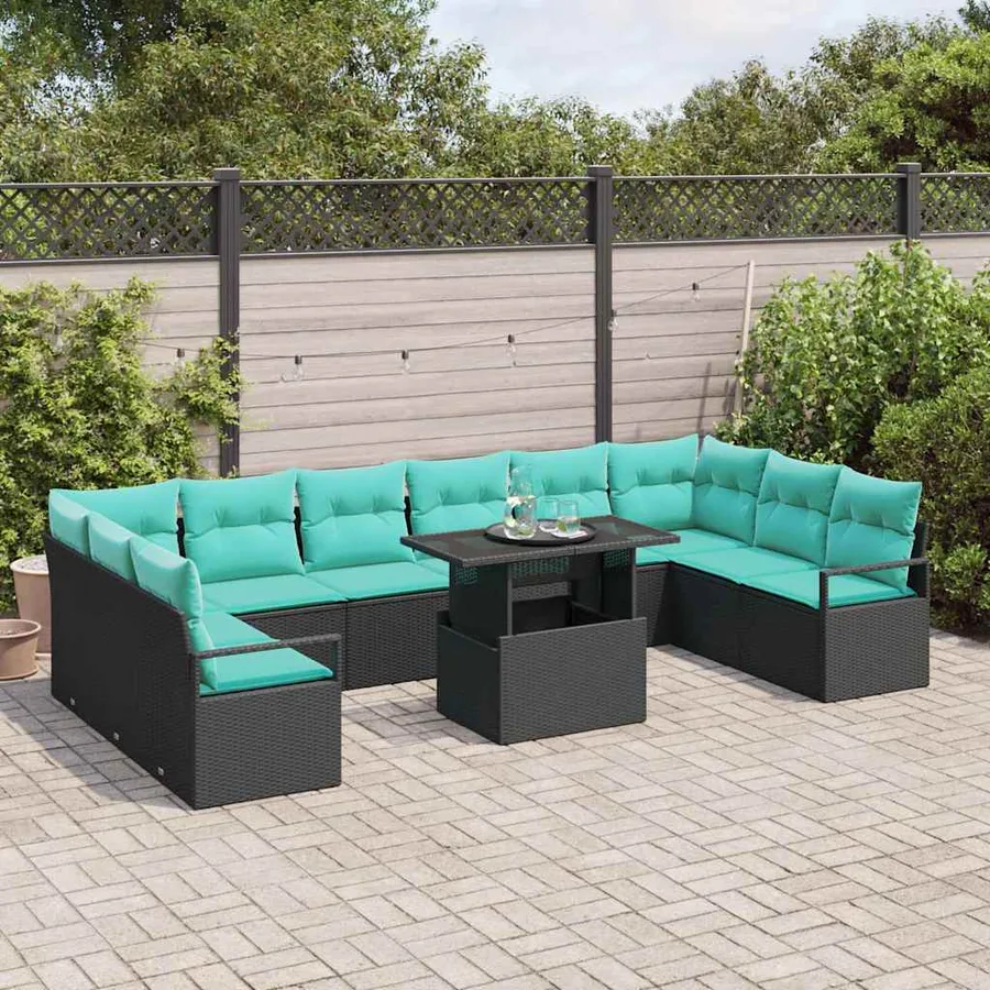 Ensemble de canapé de jardin 11 pcs Noir et bleu polyrotin - 3