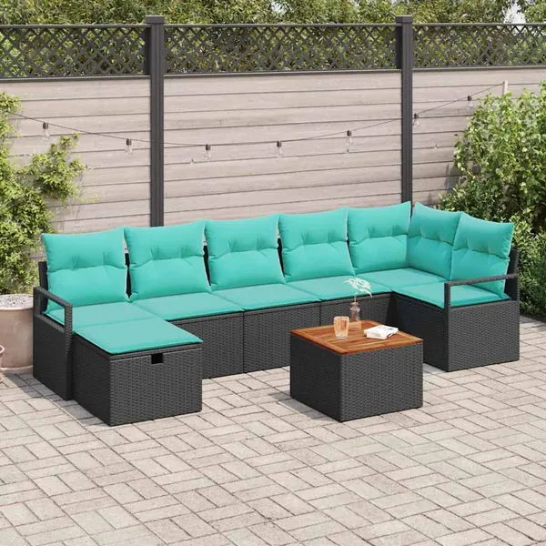 Ensemble de canapé de jardin avec coussin 8 pcs Noir polyrotin