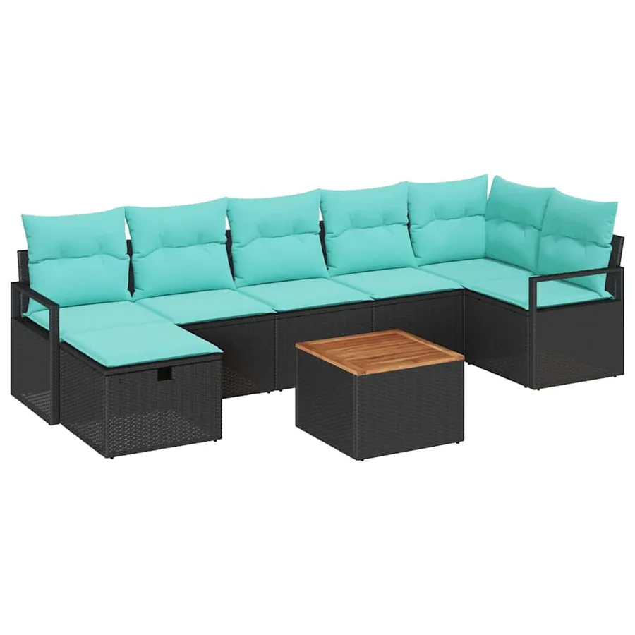 Ensemble de canapé de jardin avec coussin 8 pcs Noir polyrotin - 2
