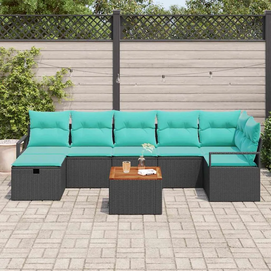 Ensemble de canapé de jardin avec coussin 8 pcs Noir polyrotin - 3