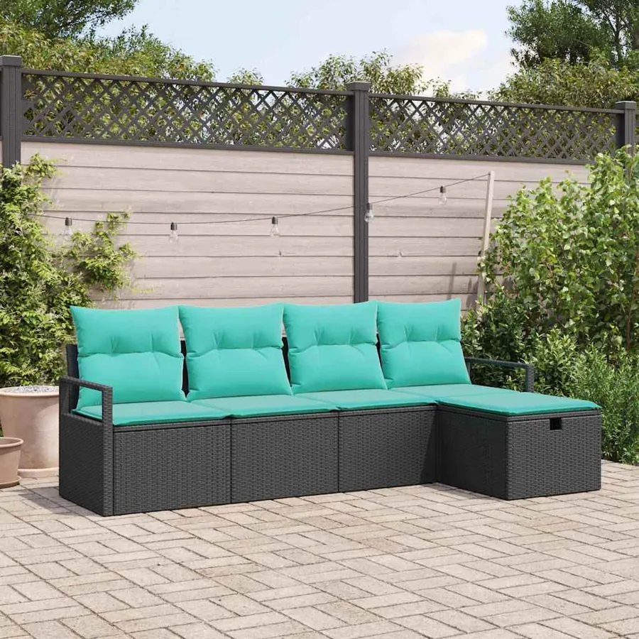 Ensemble de Canapés 5 pcs Noir et turquoise polyrotin