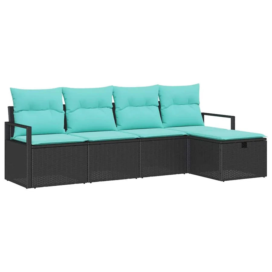 Ensemble de Canapés 5 pcs Noir et turquoise polyrotin - 2