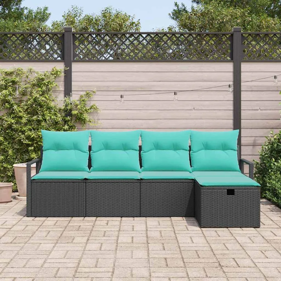 Ensemble de Canapés 5 pcs Noir et turquoise polyrotin - 3