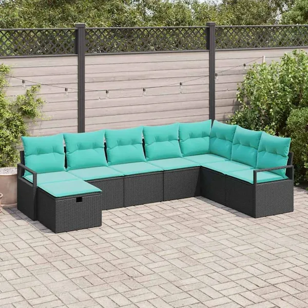 Ensemble de Canapés avec coussin 8 pcs Noir polyrotin