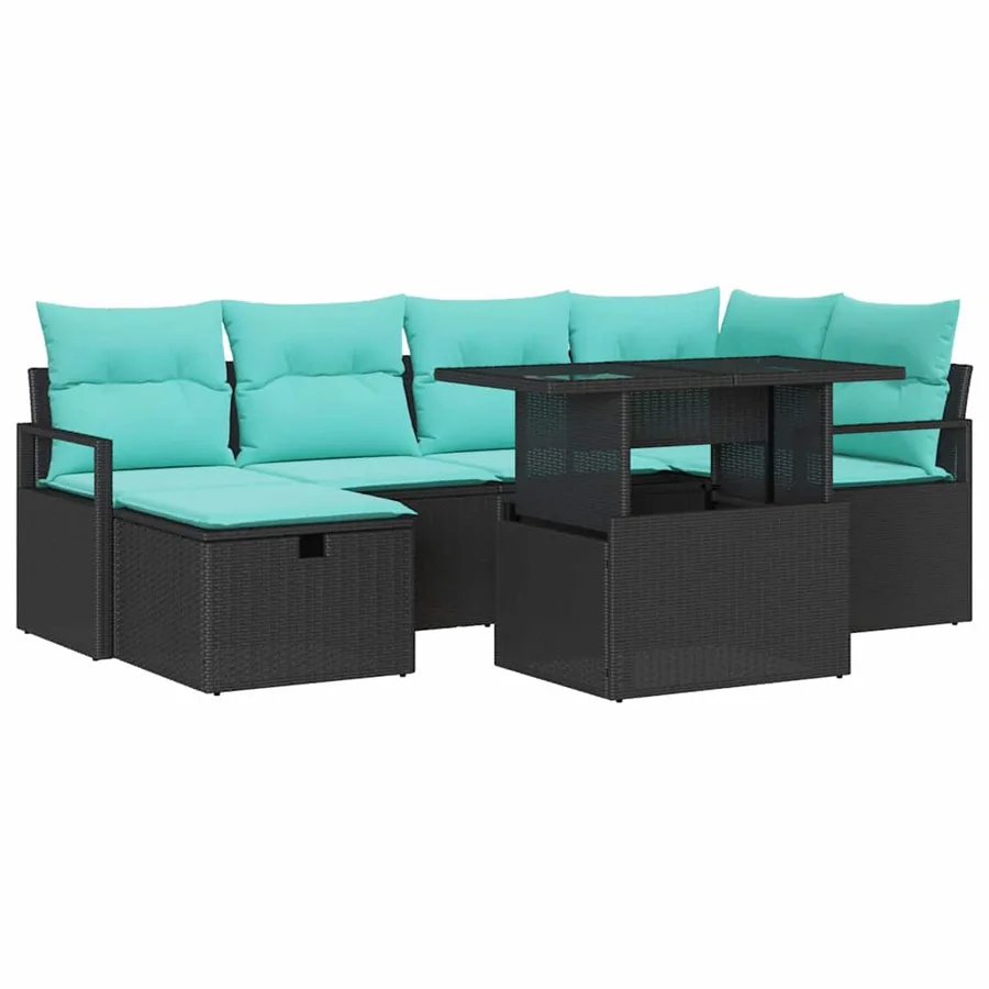 Ensemble de canapé de jardin avec coussin 7 pcs Noir Poly rotin - 2