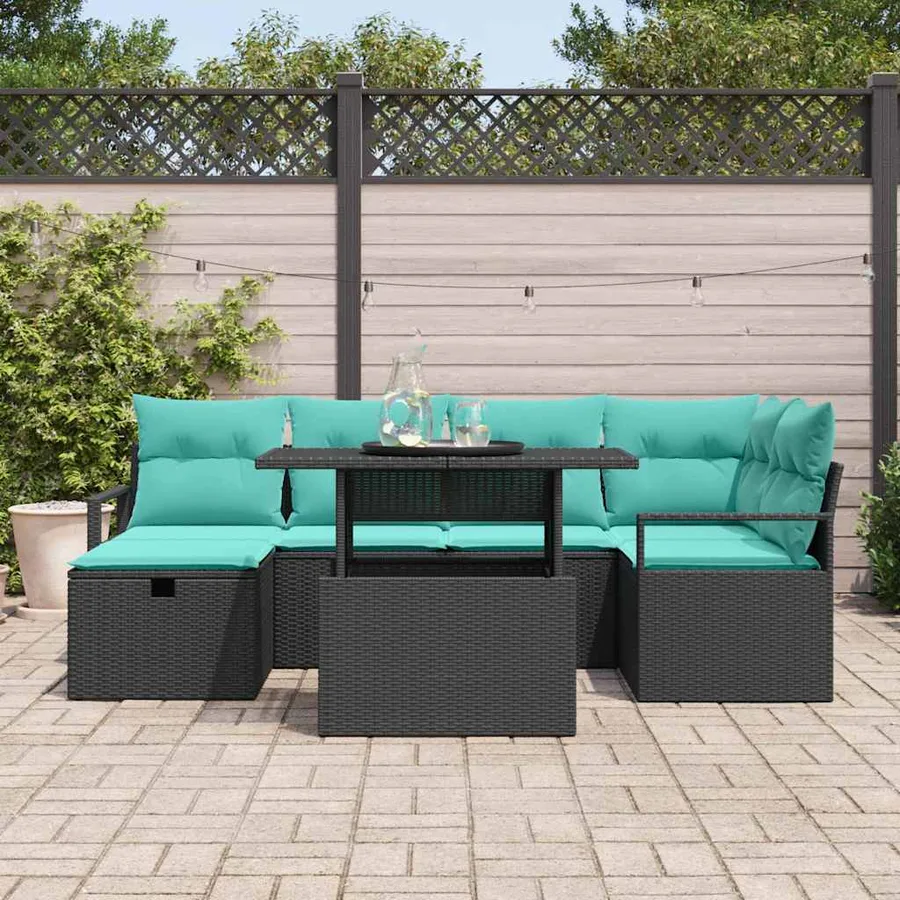 Ensemble de canapé de jardin avec coussin 7 pcs Noir Poly rotin - 3