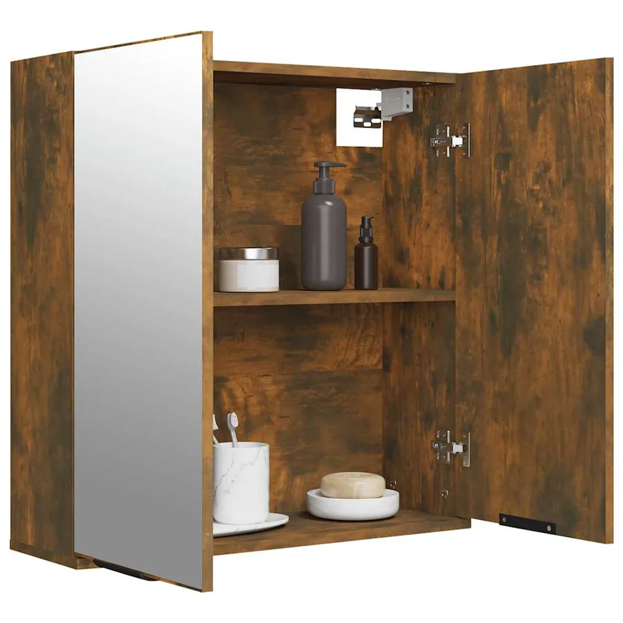 Armoire à miroir de salle de bain Chêne fumé 64x20x67 cm - 5