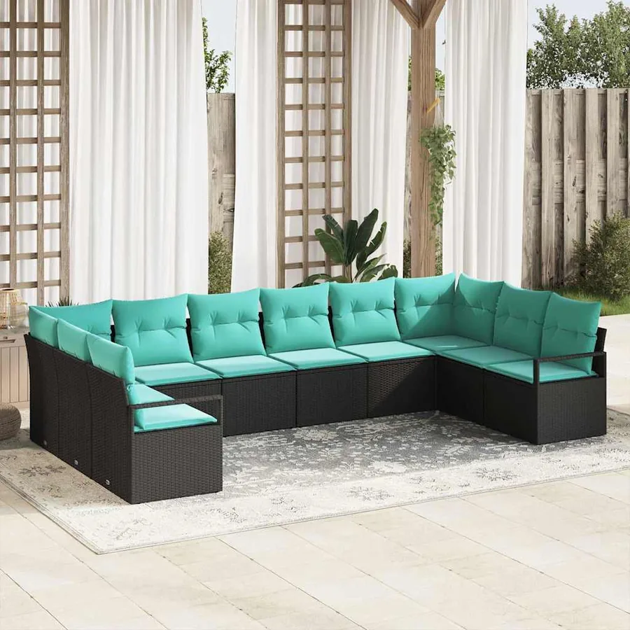 Ensemble de Canapés avec coussin 10 pcs Noir polyrotin
