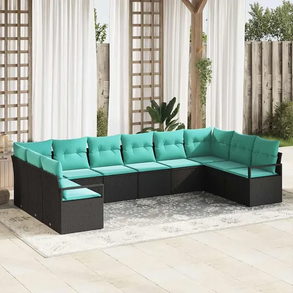 Ensemble de Canapés avec coussin 10 pcs Noir polyrotin