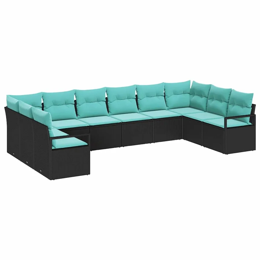 Ensemble de Canapés avec coussin 10 pcs Noir polyrotin - 2