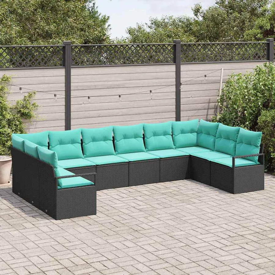 Ensemble de Canapés avec coussin 10 pcs Noir polyrotin - 3