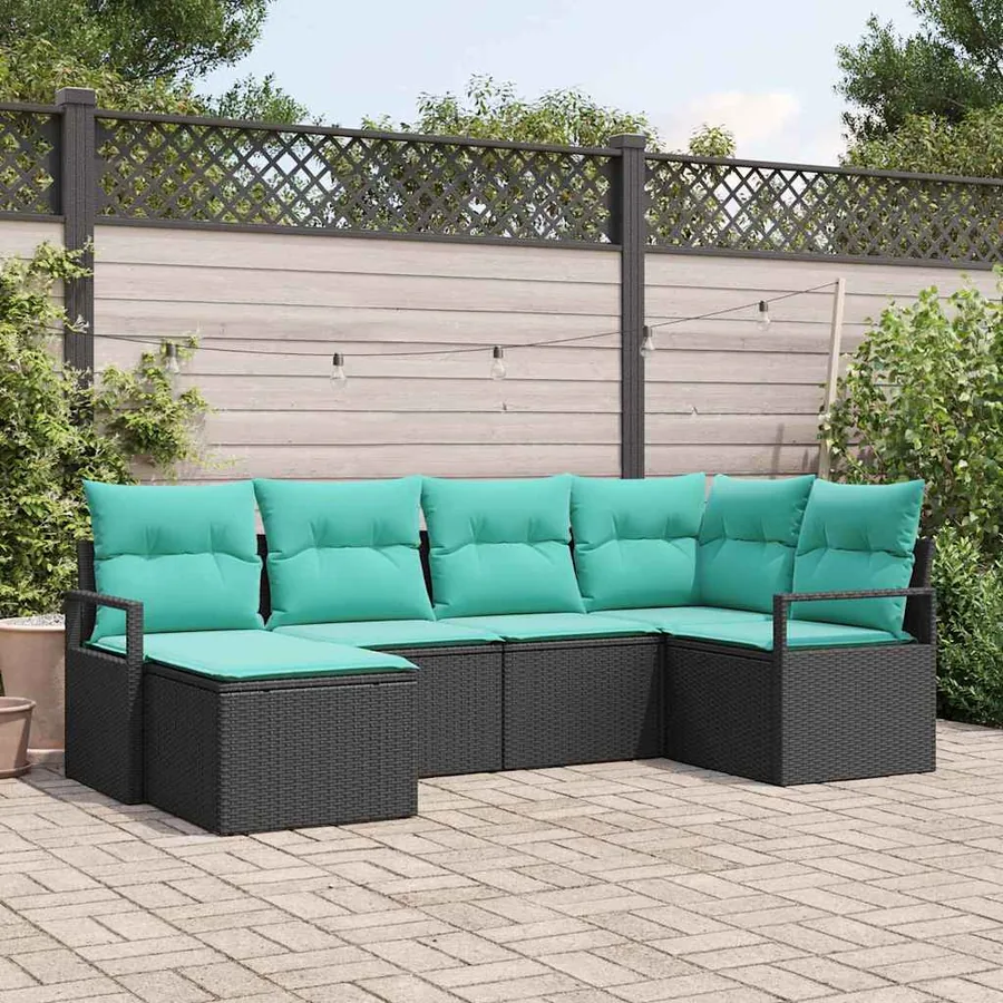 Ensemble de Canapés avec coussin 6 pcs Noir polyrotin