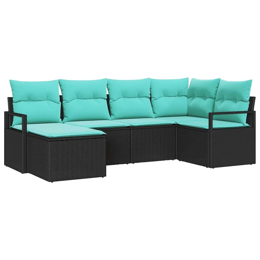Ensemble de Canapés avec coussin 6 pcs Noir polyrotin - 2
